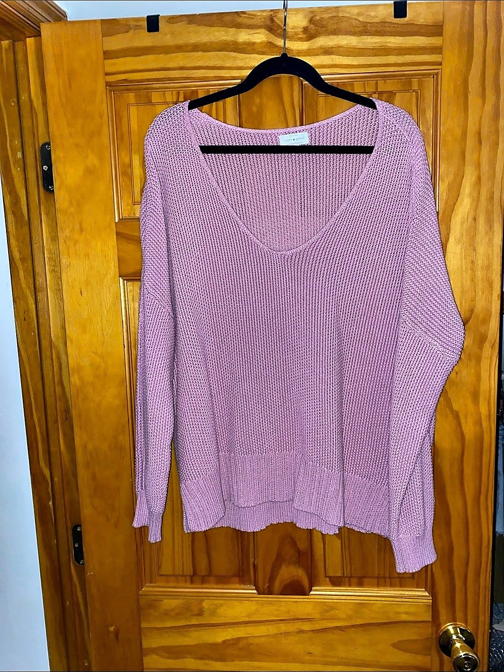 Lucky Brand Waffle Slouchy V-Neck Sweater Pink Small